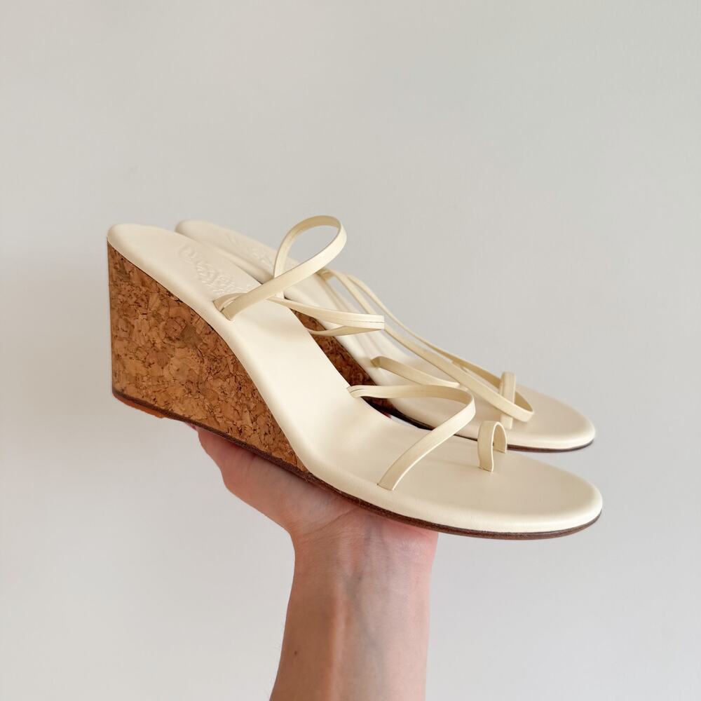 Ancient Greek Sandals Chora Leather Strappy Cork Wedge Sandals Cream 8 NWT - Picture 3 of 9